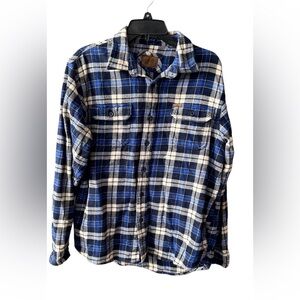 Orvis Men's Navy and Cream Plaid 100% cotton Shirt size M